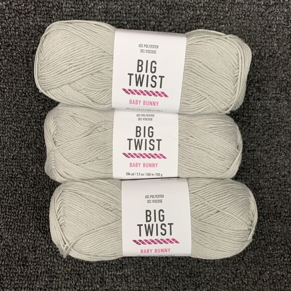 Big Twist Other - Lot Of 3 Big Twist Baby Bunny Light Gray Yarn 3.5 oz 284 yds Each New Super Fine